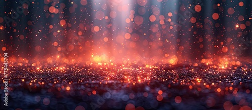 An atmospheric phenomenon filled with heat and smoke, a geological landscape of entertainment for fans at an event. A blurred image of a stage with a crowd and dazzling lights photo