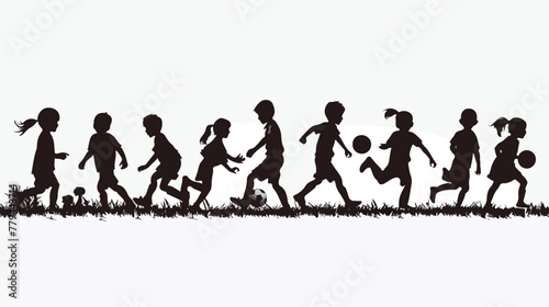 Silhouettes vector of children football playing. flat