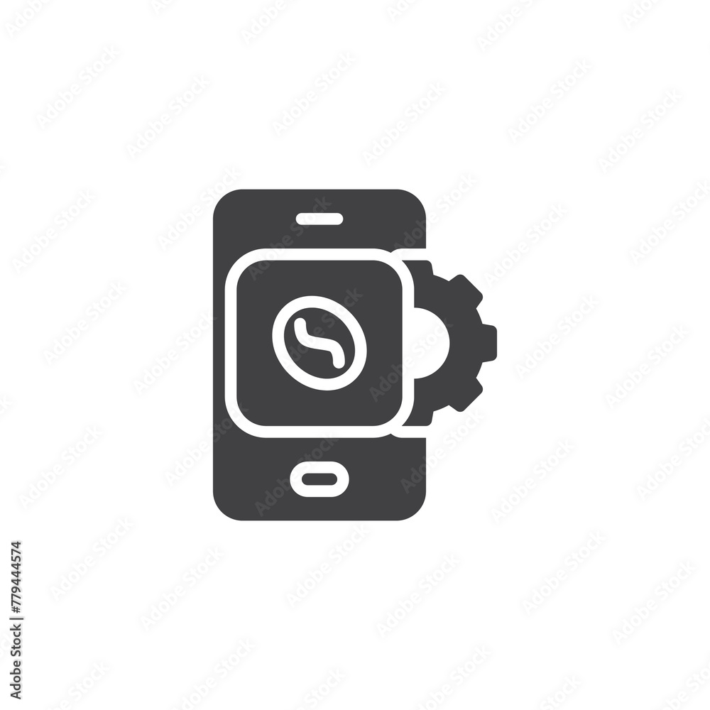 Smartphone with a coffee bean and gear vector icon Smartphone with a coffee bean and gear vector icon