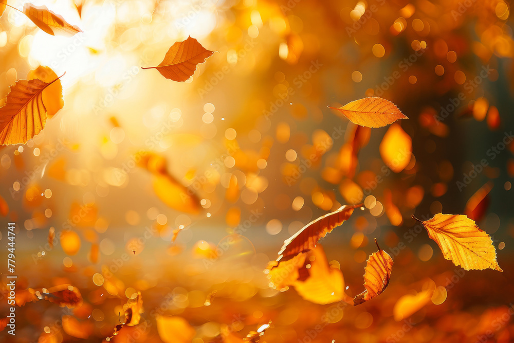 Autumn Leaves Falling in Golden Sunset Light Autumn Leaves Falling in Golden Sunset Light