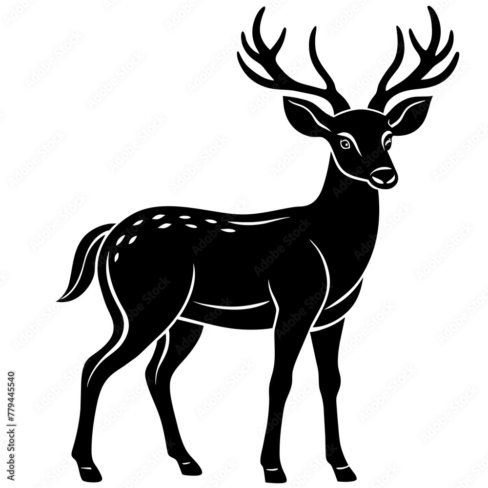 Obraz premium deer silhouette vector, black deer silhouette vector illustration,icon,svg,deer characters,Holiday t shirt,Hand drawn trendy Vector illustration,deer on black background