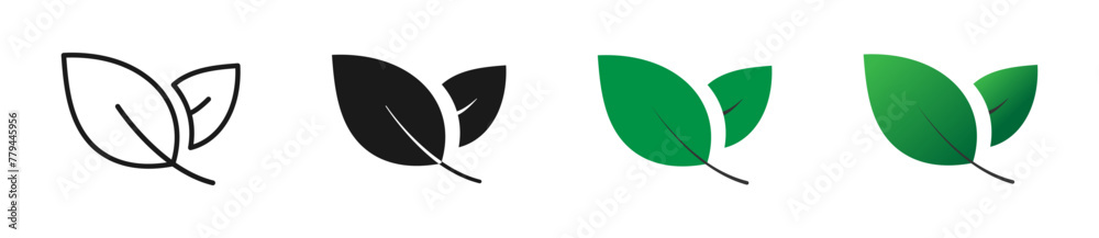 Simple leaf icon. Vector nature symbol or sign. Flat leaves logo in line, outline, filled and gradient style isolated. Eco illustration isolated.