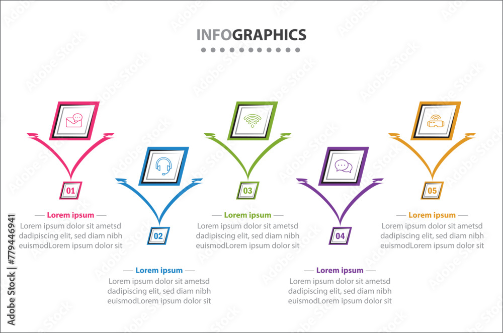 Vector Infographic design with icons. process diagram, flow chart, info graph, Infographics for business concept, presentations banner, workflow layout. 5 options or 5 steps. Vertical Steps