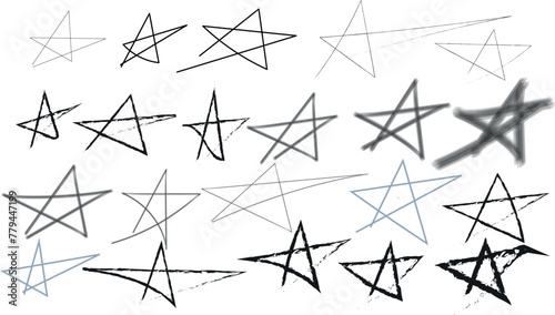 Star-shaped hand scribbles, in various shapes and sizes, allow them to be used as icons or symbols or simply as a complement to your design.