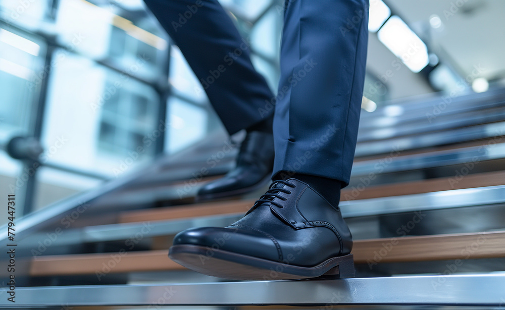 Obraz premium Elevating Ambition: Young Businessman Sprinting Up Office Stairs