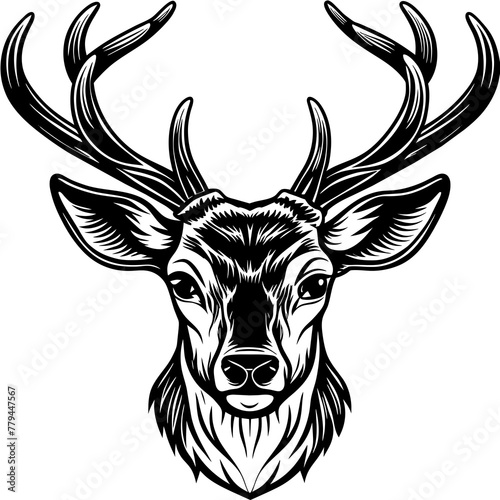 head of a deer vector, black head of a deer silhouette vector illustration,icon,svg,deer characters,Holiday t shirt,Hand drawn trendy Vector illustration,Face deer on black background
