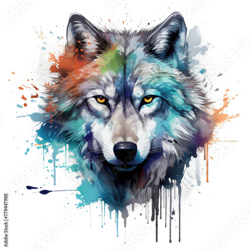 Watercolor wolf t-shirt design isolated on transparent background . T shirt print design , illustration