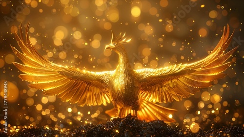 A visual metaphor of a golden phoenix rising from the ashes of depreciated assets, signifying the resurgence and value of gold