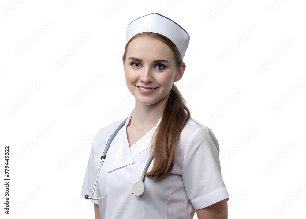 portrait of successful cheerful female doctor over on white portrait of successful cheerful female doctor over on white