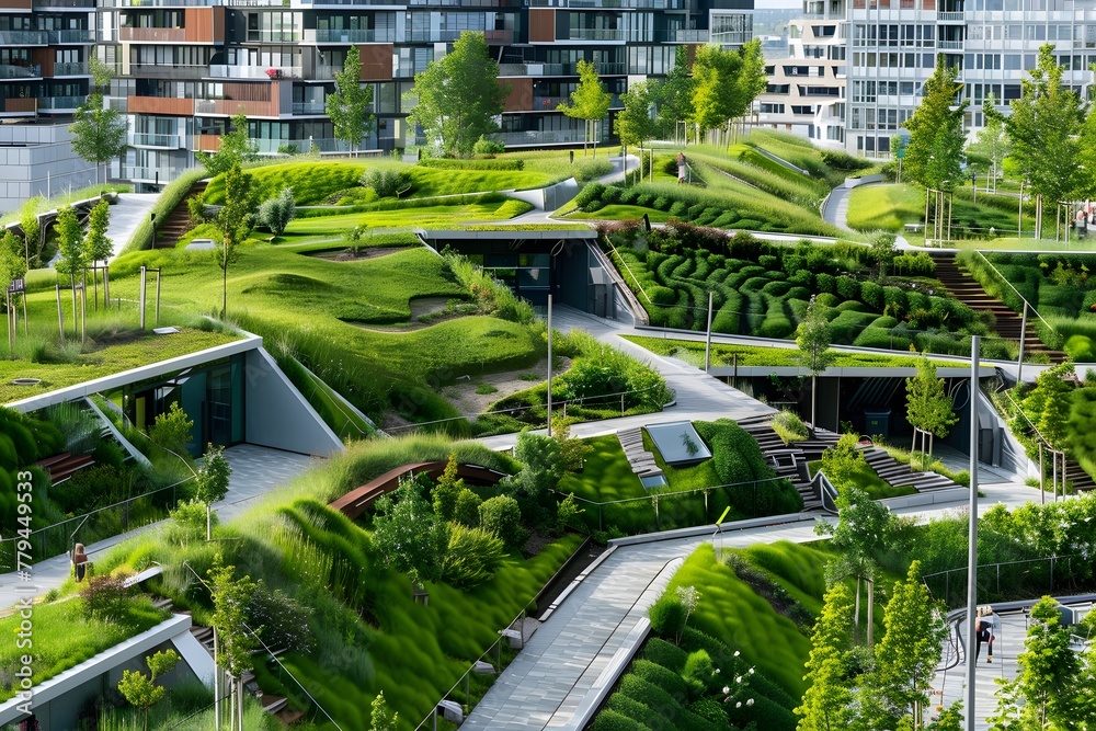Urban Green Architecture: Lush Rooftop Garden and Eco-Friendly Building Design
