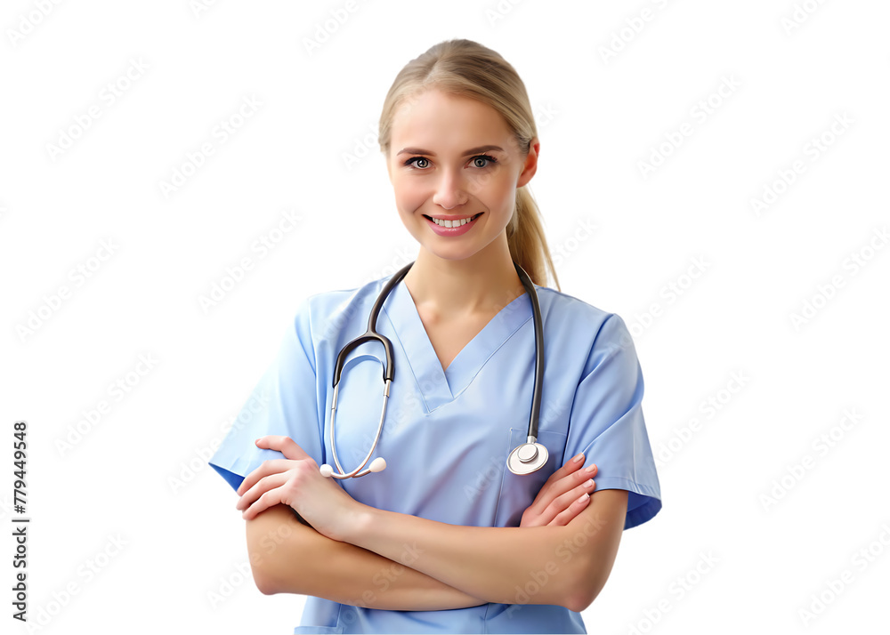 portrait of successful cheerful female doctor over on white portrait of successful cheerful female doctor over on white