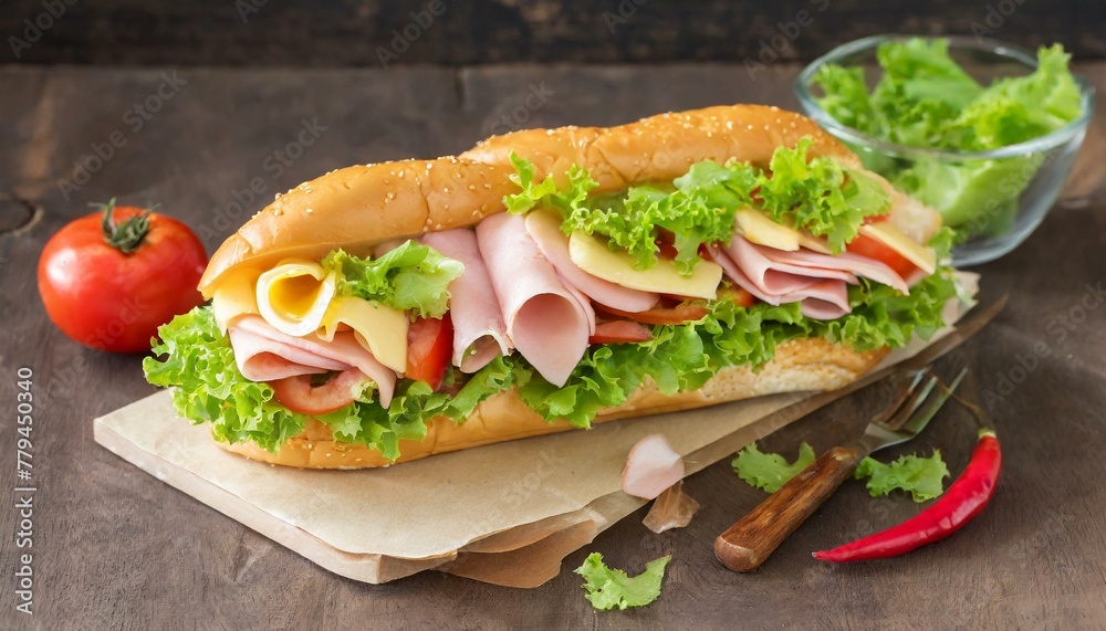 Delectable Ham Salad Submarine on Soft Bread Roll Delectable Ham Salad Submarine on Soft Bread Roll
