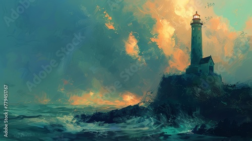 A dream-like sketch of a lighthouse AI generated illustration