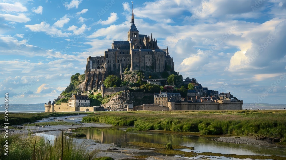 Obraz premium A fairy-tale castle perched atop a hilltop AI generated illustration