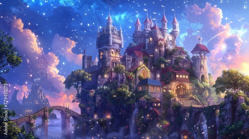 A fantasy-inspired illustration of a magical castle  AI generated illustration