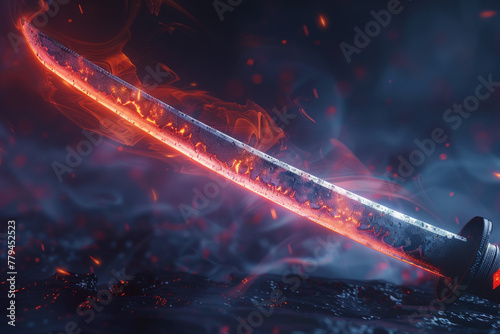 Glowing Katana Sword with Fiery Blade