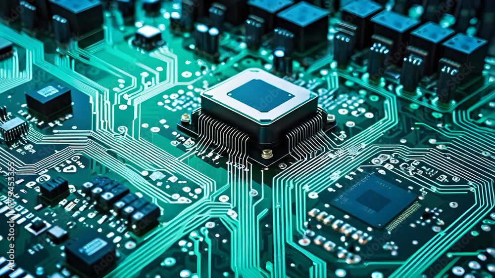 close up of computer circuit board, AI circuit board, AI generated close up of computer circuit board, AI circuit board, AI generated