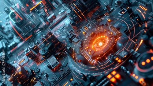 A futuristic concept art piece depicting advanced technology  AI generated illustration photo