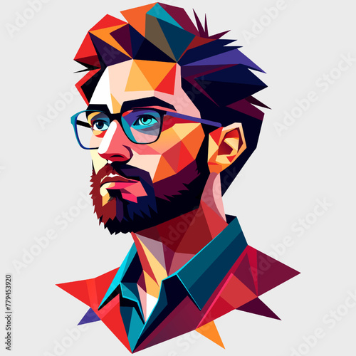 Portrait of a bearded hipster man with glasses. Vector illustration.