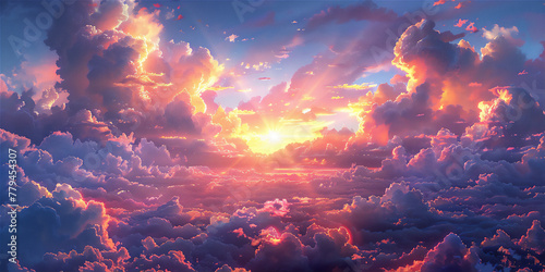 sunset over the cumulonimbus clouds photo