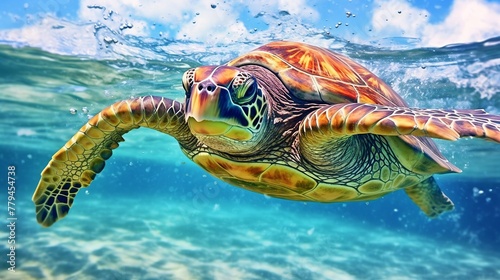 Green sea turtle swimming in the ocean