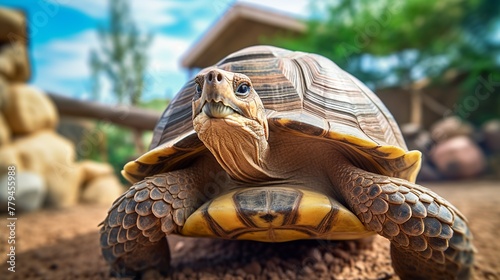 turtle in the zoo close-up on a background of nature