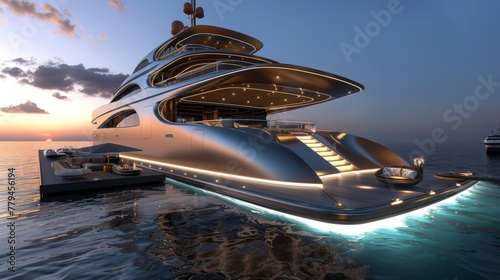 A luxury yacht with a sleek modern design  AI generated illustration photo