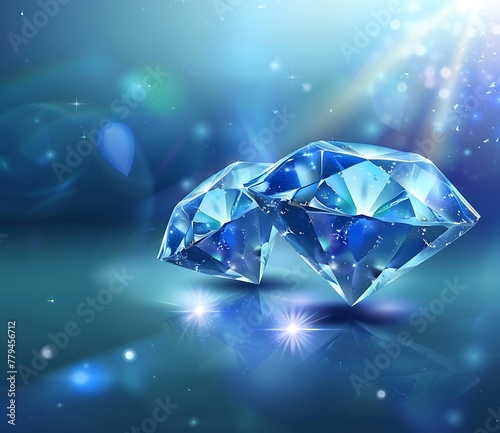 Vector illustration of shiny blue diamond with reflection on light background with sun rays © Sikandar Hayat