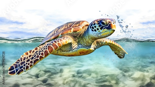 Green sea turtle swimming in the ocean © danang