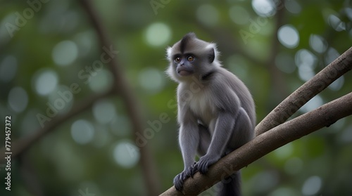 Wild Dusky Leaf Monkey in south of Thailand .Generative AI photo