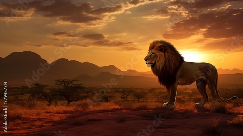 Lion at sunset in Serengeti National Park, Tanzania