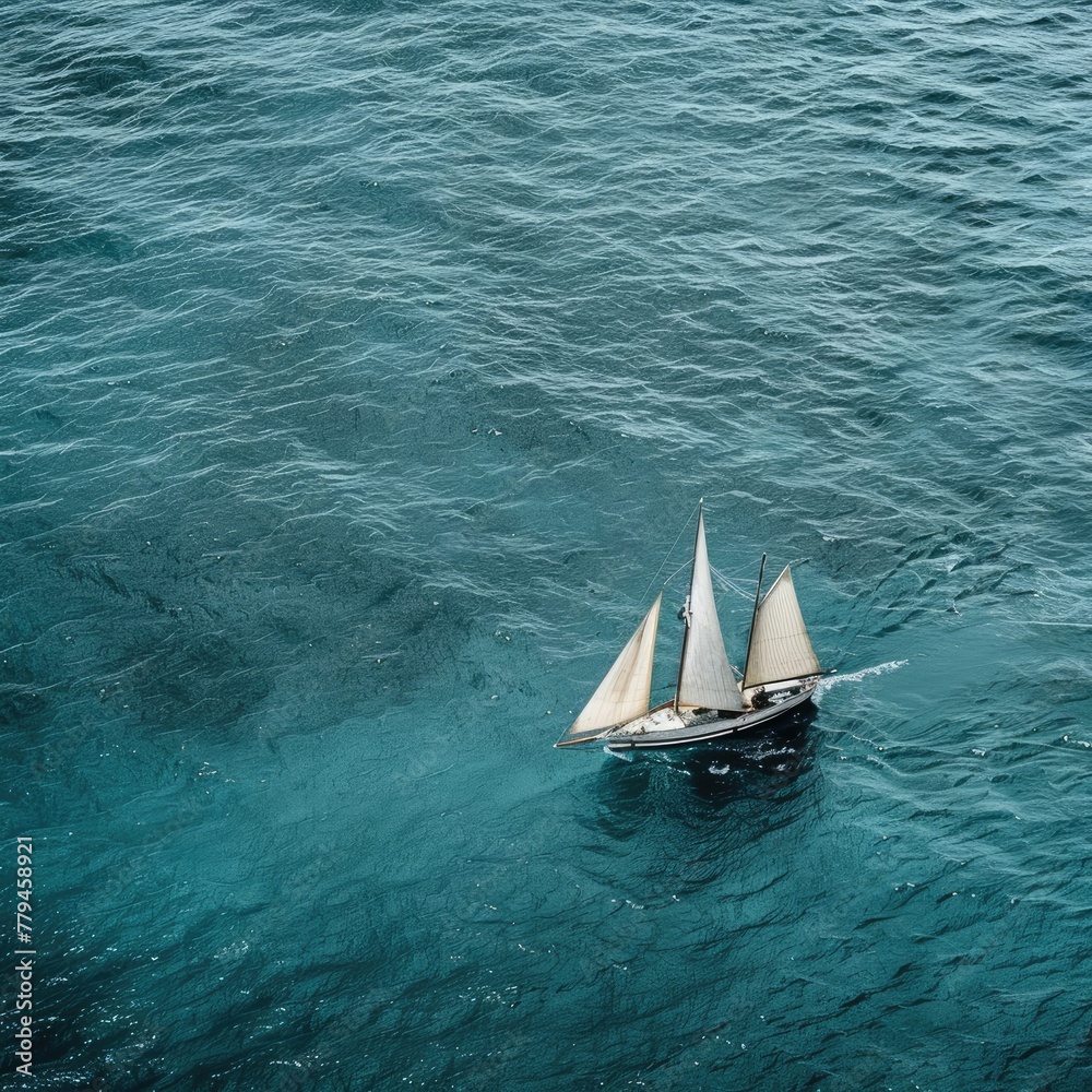 A lone sailboat navigating the vast ocean capturing the timeless romance of sea travel