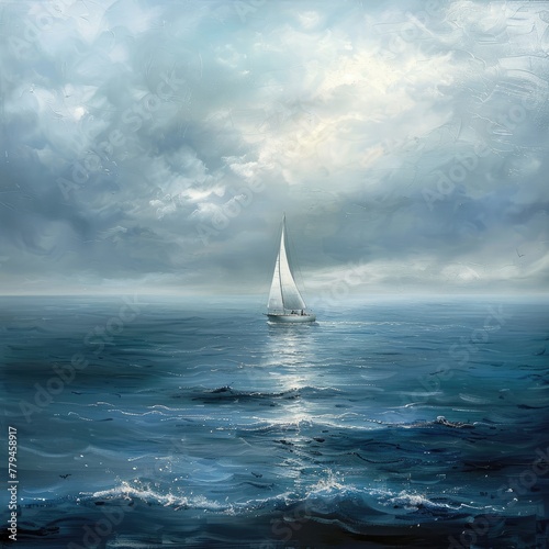 A lone sailboat navigating the vast ocean capturing the timeless romance of sea travel © AI Farm