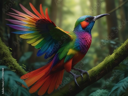 Default In the depths of a forest a colorful bird glides among