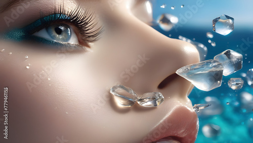 Gorgeous model, cosmetic product advertisement concept, moist cosmetic, skincare cosmetic, AI generated