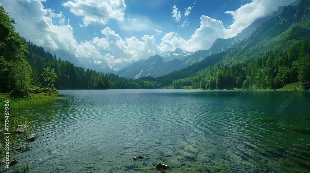 Lake in the mountains. Beautiful image. copy space for text. Image of nature. mountains, River, sky. copy space for text. Lake in the mountains. Beautiful image. copy space for text. Image of nature. mountains, River, sky. copy space for text.
