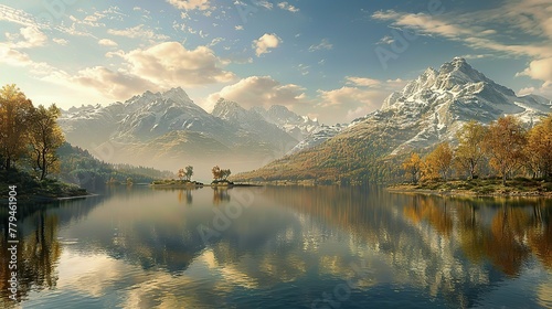 Lake in the mountains. Beautiful image. copy space for text. Image of nature. mountains, River, sky. copy space for text.