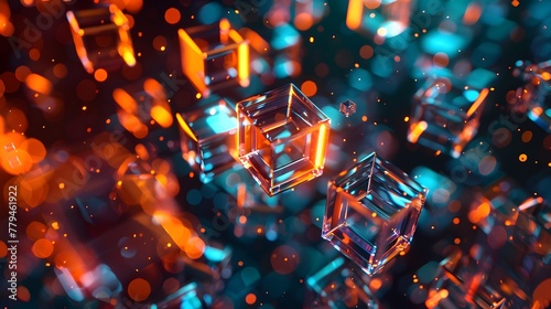 Captivating Crystalline Cubes in Dazzling Glow:Futuristic Abstract 3D Render