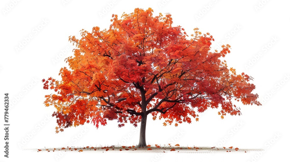Maple tree, autumn leaves, isolated, digital art, white background, vibrant red and orange. Maple tree, autumn leaves, isolated, digital art, white background, vibrant red and orange.
