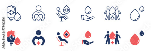 medical blood donor transfusion icon vector set blood donation support life charity health care signs illustration