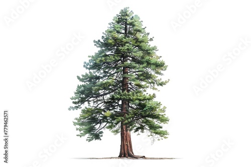 Sequoia tree, towering height, isolated, white background, digital art, majestic presence.