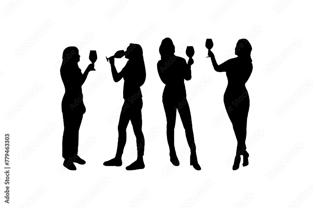 women drinking silhouette, girls drinking silhouette vector,