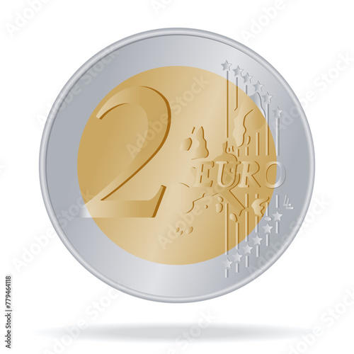 2 EURO coin drawn in vector style on a white background
