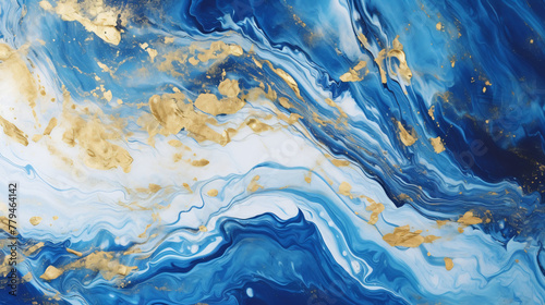 Blue marble and gold abstract background texture