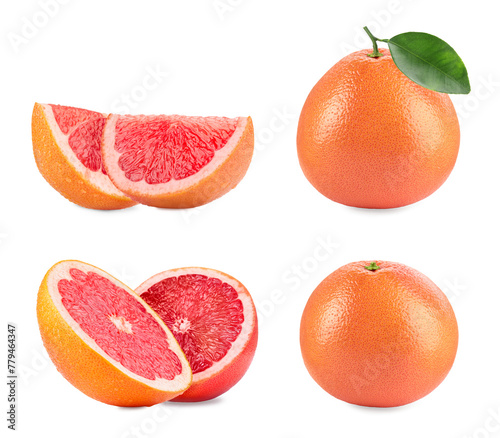 Fresh ripe grapefruits isolated on white  set