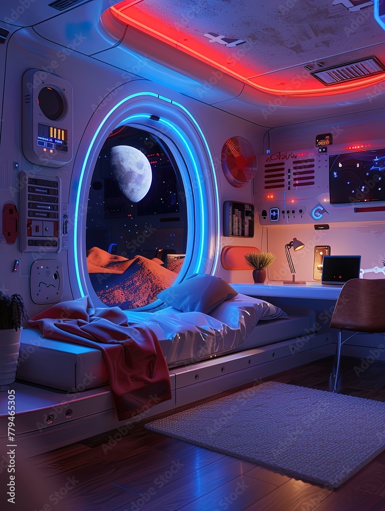 interior a sleeping pod of spaceship - obrazy, fototapety, plakaty 