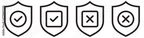 Security shield icons. Security shield protected with check markline art. Vector illustration.