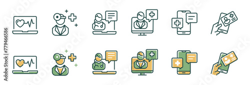 virtual digital doctor care consultation icon vector set online health diagnosis assistant support signs line illustration collection