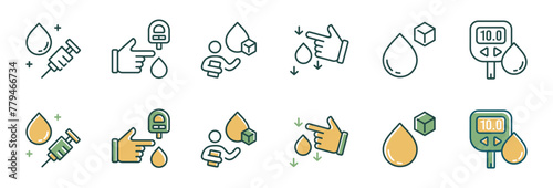 blood sugar glucose treatment icon vector set diabetes health check measurement dropped blood cube sugar signs illustration for web and app