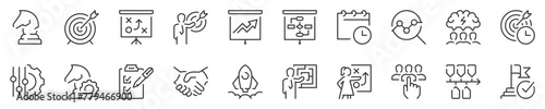 Action plan, thin line icon set. Symbol collection in transparent background. Editable vector stroke. 512x512 Pixel Perfect. © Artco